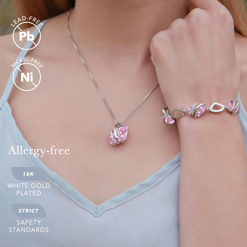Leafael Wish Stone Pendant Necklace with Light Rosaline Pink Birthstone Crystal for October, Silvertone, 18" + 2" Chain - Image 2